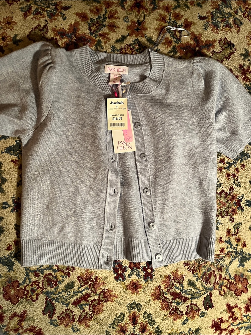 Paris Hilton Light Blue Short-Sleeve Button Cardigan